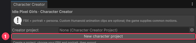 The Character Creator window when first opened