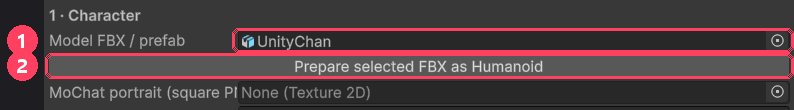 The Model FBX field and the Prepare button