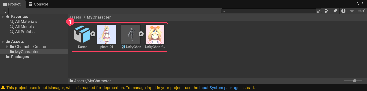 Four files inside the MyCharacter folder