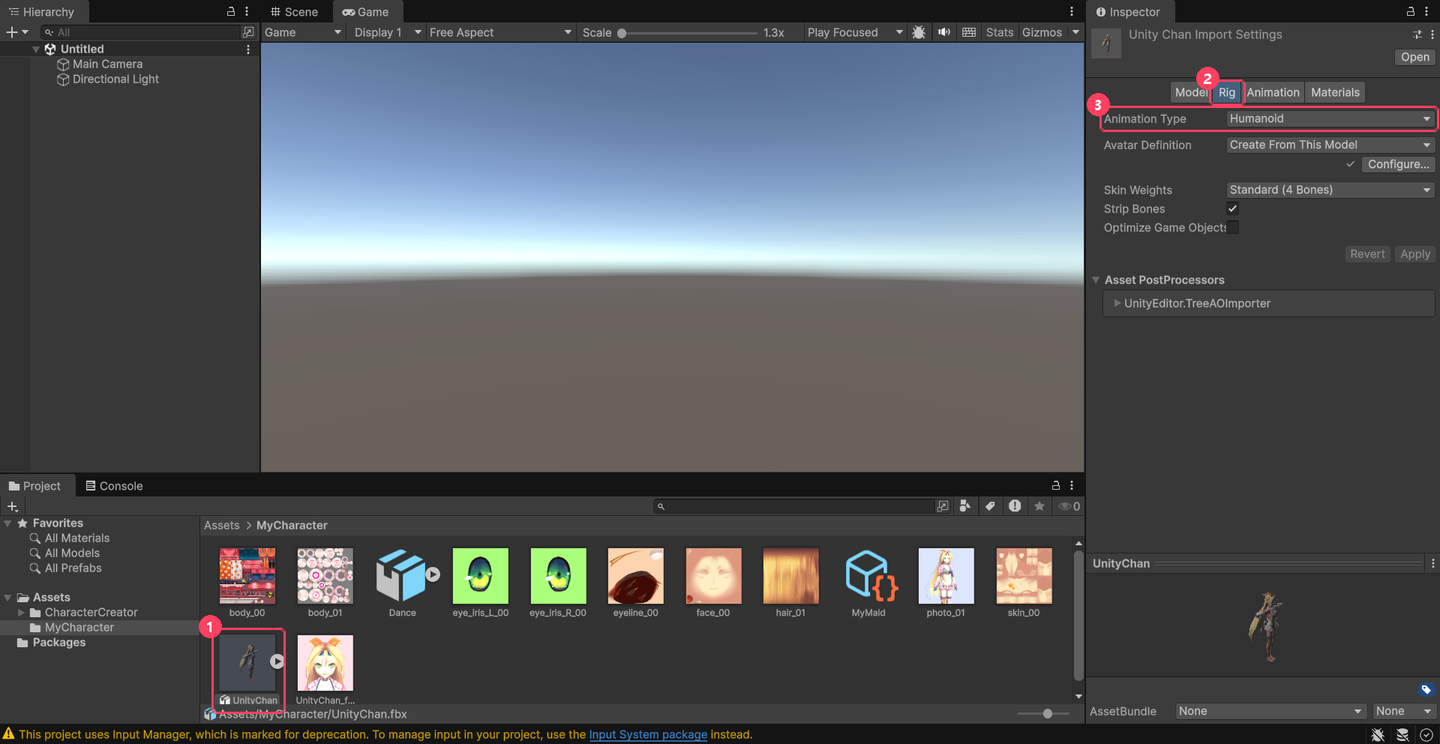 Rig tab with Animation Type set to Humanoid